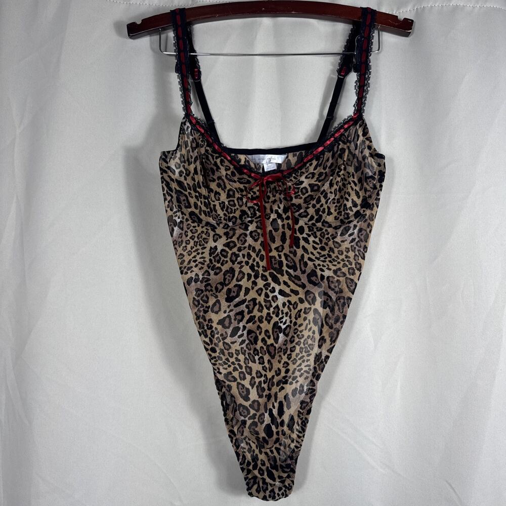 Vintage Y2K Sensual Cacique Leopard Bodysuit 14/16 NWT High Cut Thong Lingerie